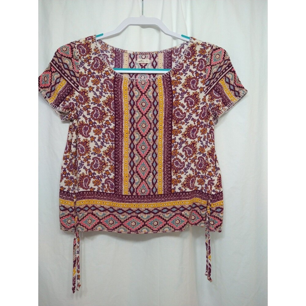 Hollister Blouse Top XS Geometric/Floral Southwest Patterned Boho Peasant Shirt